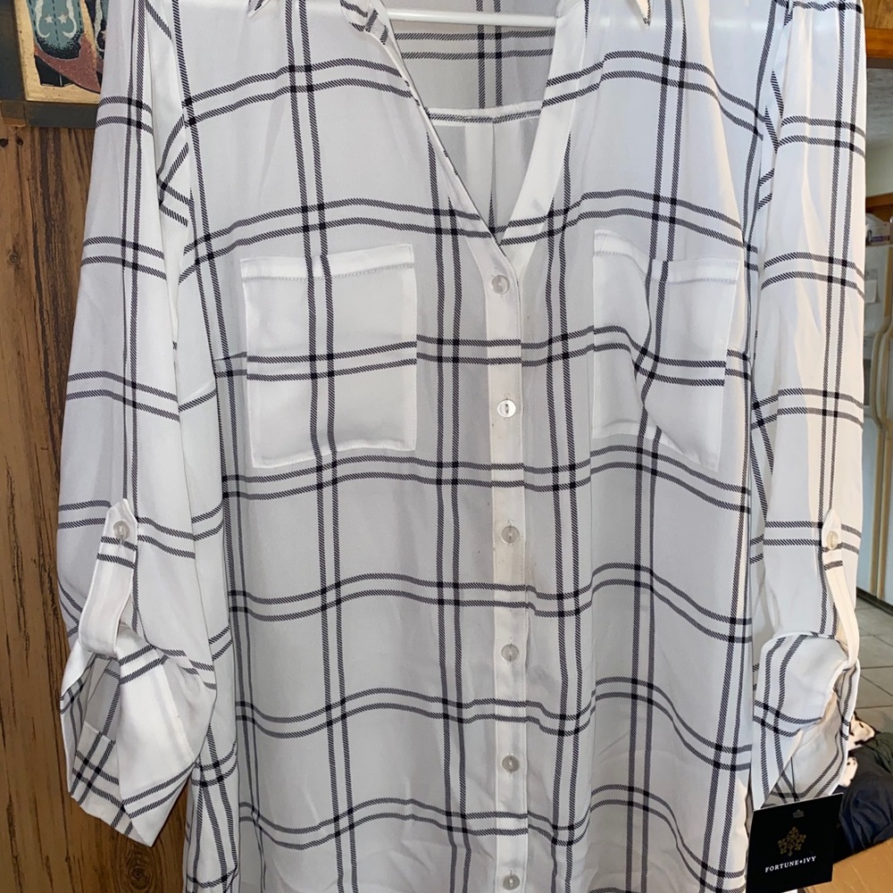 Fortune + ivy sheer long sleeve shirt